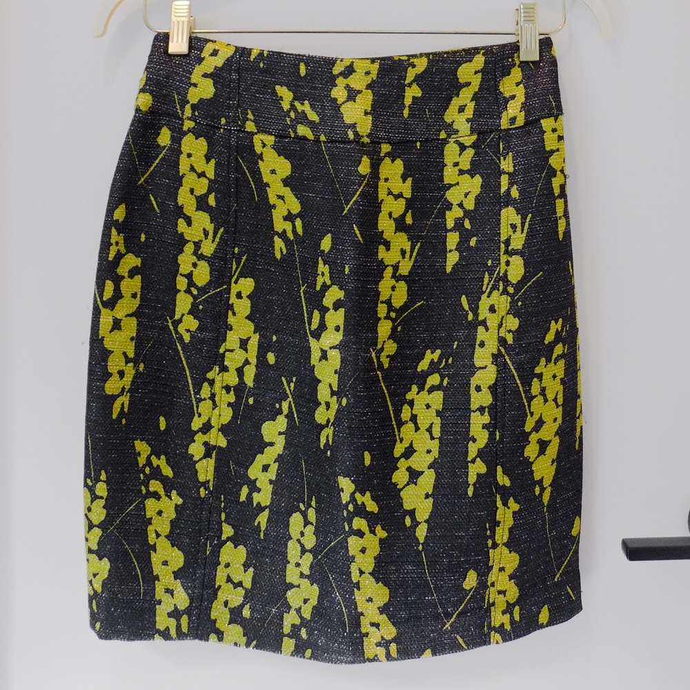 Emil Rutenberg Yellow Flower Black Pencil Skirt